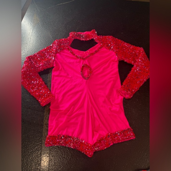 Weissman Sequin Shortall Dance Costume – Child Large (14–16), Hot Pink/Fuchsia - Picture 6 of 11